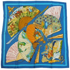 Hermes Scarf Carre90 BRISE de CHARME Enchanting Breeze Blue Silk Fan