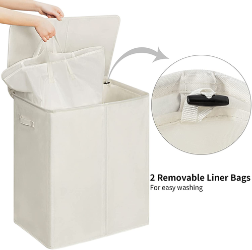 154L Double Laundry Basket with Lid and Removable Laundry Bags Large Collapsible - Picture 3 of 12
