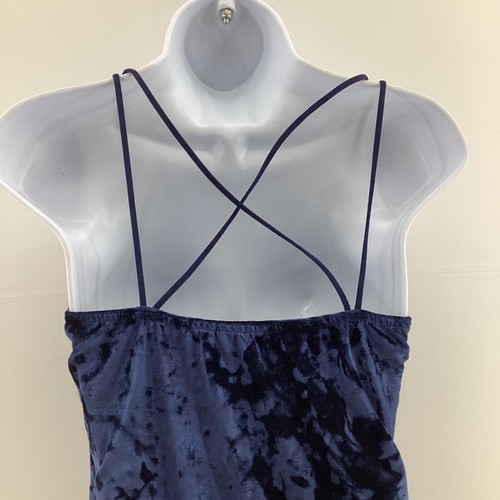 Missguided Womens Velvet Mini Dress UK 10 Navy Blue Strappy Party Night Out - Picture 5 of 9