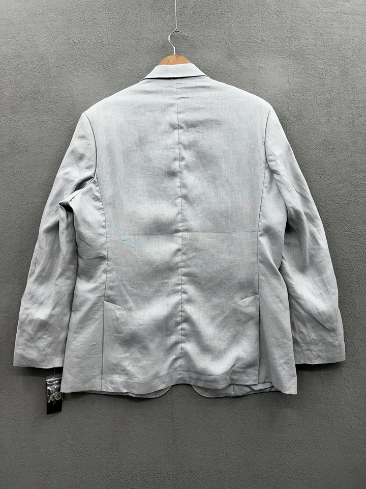 Blazer Abrigo Deportivo Tasso Elba Hombre Grande 42-44 100% Lino Gris Dos Botones Foto 2 de 4