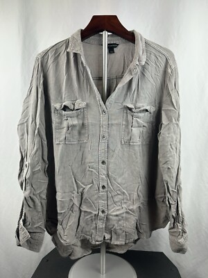 Rock and Republic Men s Gray Long Roll Tab  Sleeve Button Down Shirt Size Large
