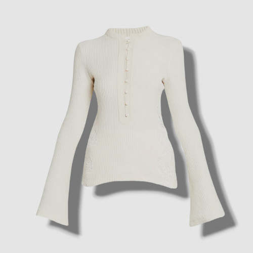 $1650 Chloé Women's White Flare Sleeve Knit Sweater Top Size 42