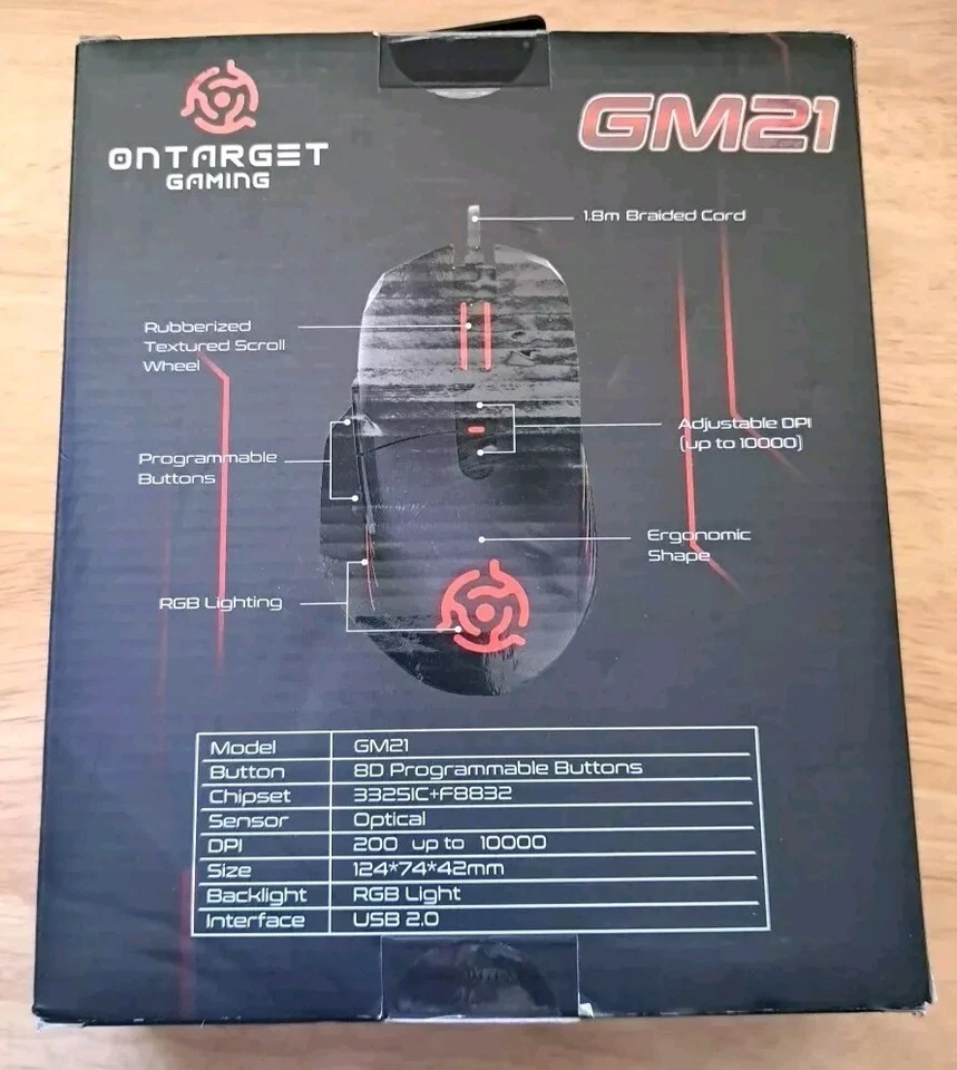 New OnTarget Wired Gaming Mouse , Braided Cable, 8 Buttons LEDs 10000DPI. #Y67 - Image 2 of 4