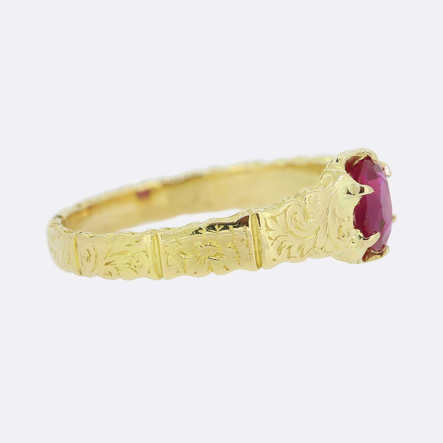 Antique Patterned Ruby Solitaire Ring - image 3