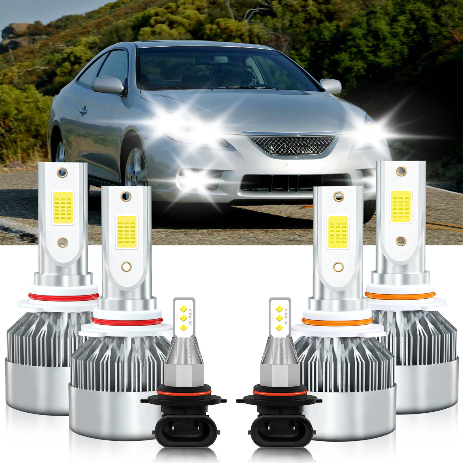 6pcs LED Headlight Bulbs High Low Beam Fog Light Kit For Toyota Solara 2002-2003