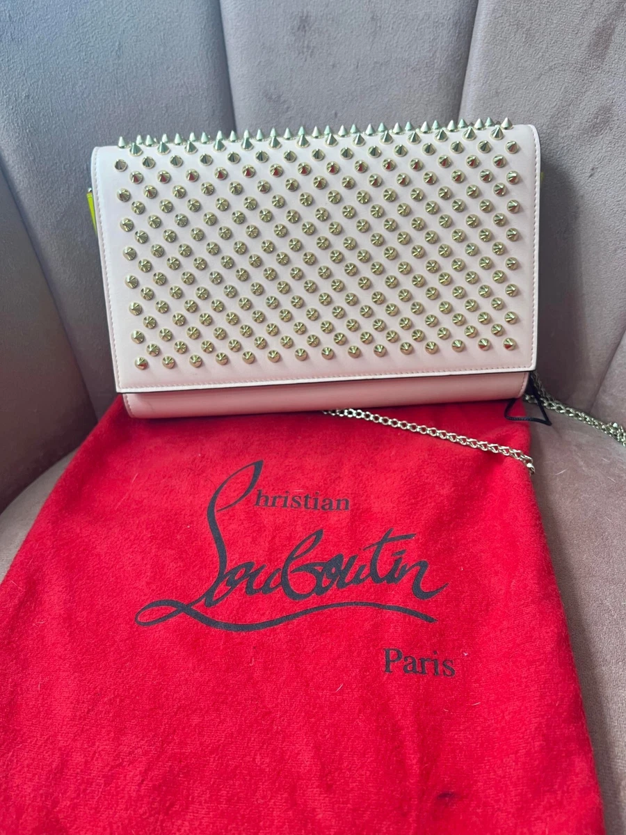 Christian Louboutin Paloma Clutch Spike Stud Chain Bag Light Pink 2 Way