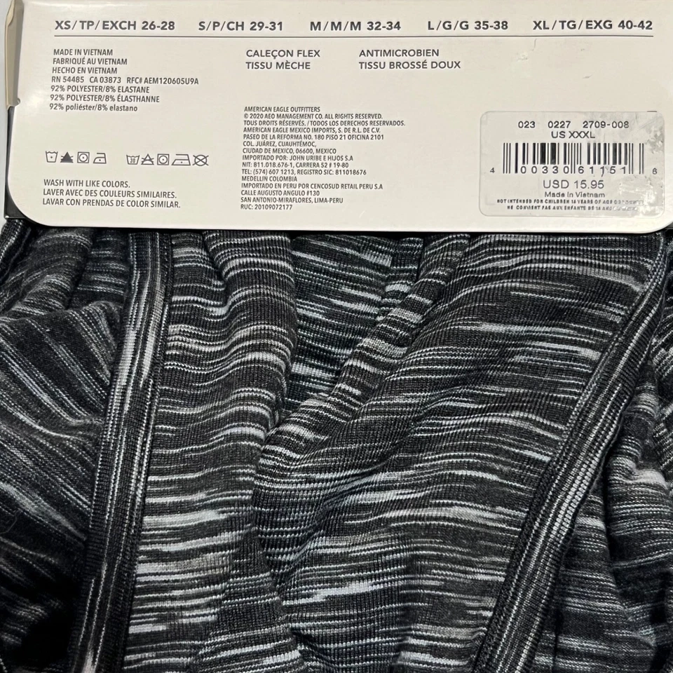 NUEVO CON ETIQUETAS AMERICAN EAGLE Calzoncillo Flex Talla XXXL Negro Gris #44 Foto 3 de 3