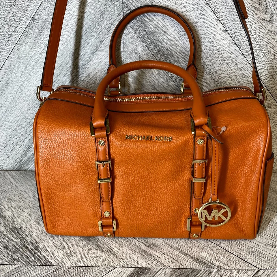 Cartera de Lona Michael Kors Cuero Naranja Quemado Bedford Legacy Mediana $328 Nueva Foto 2 de 4