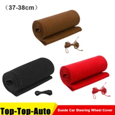 Black Red Scrub Leather Car Auto Steering Wheel Cover Non-slip Soft 38cm DIY