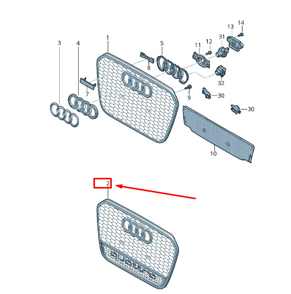 Audi Original Rs6 Radiator Grill With Quattro Logo Alu Matt 