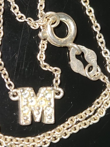 STERLING SILVER MINI INITIAL M ROLO CHAIN NECKLACE 16" - Picture 3 of 8