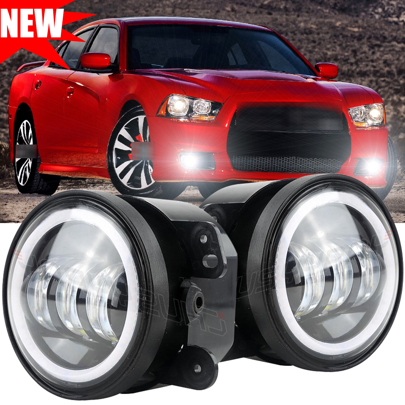 2Pcs 4'' inch LED Halo Fog Light Super Bright Bulb for Dodge Charger 2011-2013