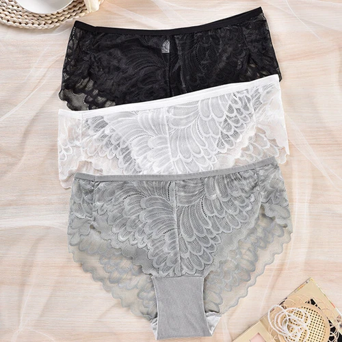 4er Pack Paket Übergröße Sexy Damen Slips Slips Unterwäsche Spitze Transparent Dessous - Bild 14 von 15