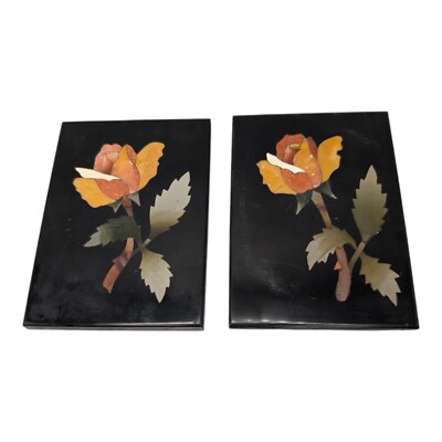 Vtg Italian 'il Mosaico di Firenze' Pietra Dura Marble Floral Inlay Plaque Tiles