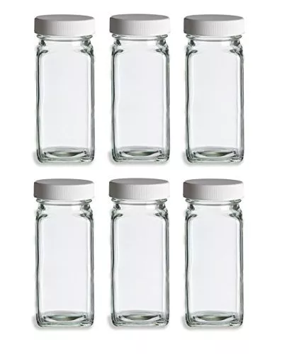 6 oz Glass French Square Spice Jar with Shaker and White Lid