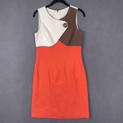 Donna Morgan Dress Orange Brown 100% Linen Mod Retro Mad