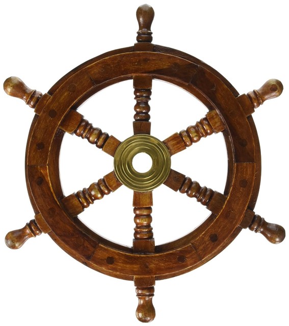 Wall Boat 24in Wooden Nautical Ship Steering Wheel Decor 