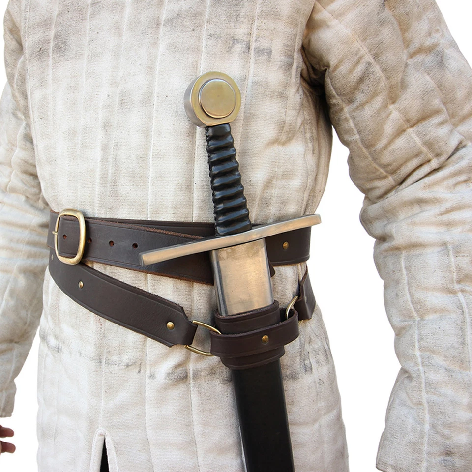 Renaissance Medieval Knights Templar Double Sword Belt Adult Leather Frog - Image 3 of 4