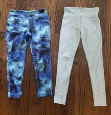  Lot of 2 GIRLS KIRKLAND JUSTICE BLUE AQUA BLACK 7/8 CAPRI LEGGINGS ACTIVE M 10