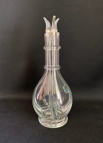 VTG Fait Main Blown Glass Decanter Bottle 4 Chamber W/Stoppers France Bar Core
