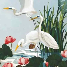 PPD EGRETS & WATER LILLIES  Cocktail Beverage Napkin, 5" x 5" 20ct  NEW