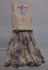 Candies Jr women's Dress Sz XS Sleeveless Fit/Flare Ivory Lace top Floral Skirt