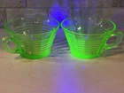 Vintage Uranium Green Depression Glass Tea Cups,        Set of 2