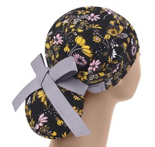 Scrub hats, nurse scrub cap, womens surgical hat, ponytail scrub cap flowers
