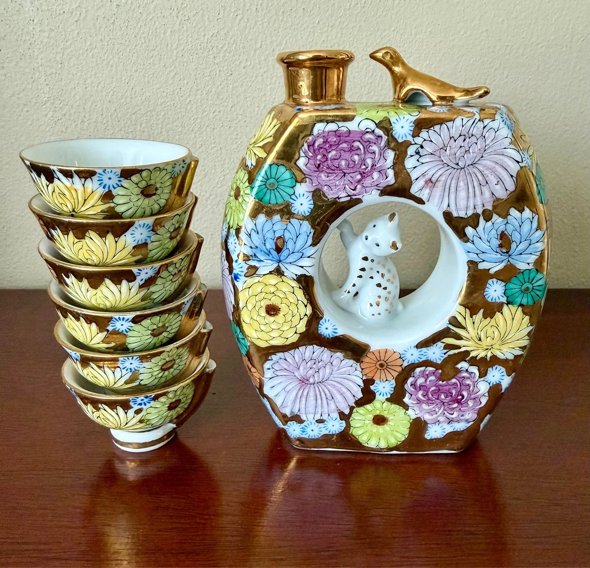 P0831605K  京都焼 泡耒定一作 最高級品 在銘 茶入  美術工芸 作家物 伝統的 アート マニア コレクション 中古品 茶道具 抹茶茶碗 色絵 扇面流水 プラチナ釉、 京都 水無月窯 藤谷芳哉