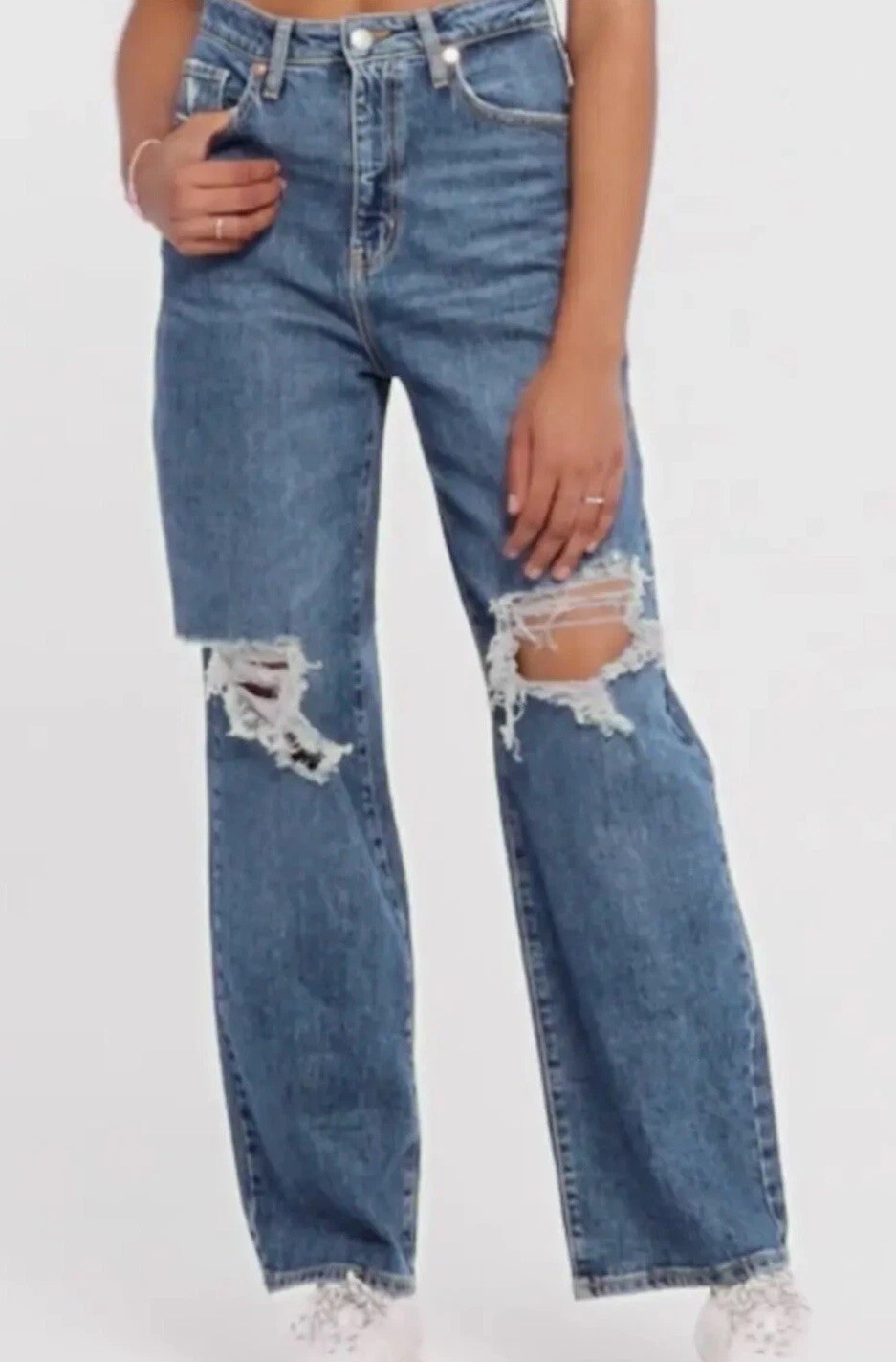 Wild Fable Highest Rise Baggy Jean Women's Blue Stone Wash Distressed NWT Size 2