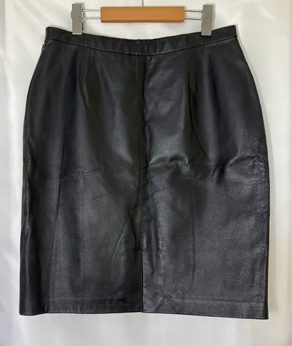 Nine West Black Leather Pencil Skirt Size 14 Side Zip Lined Classic Fitted Sleek - Picture 2 of 9
