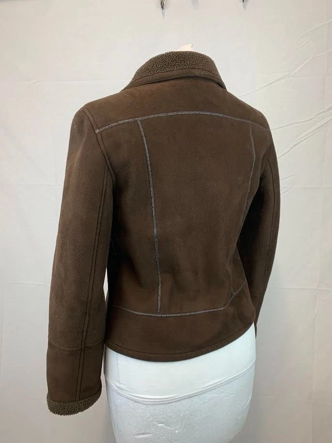 Talbots Coat Womens M Brown Faux Suede Sherpa Shearling - Image 2 of 4