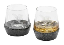 Harley-Davidson Swooping Eagle Stone Base Double Old Fashion Glass Set – 12 oz.