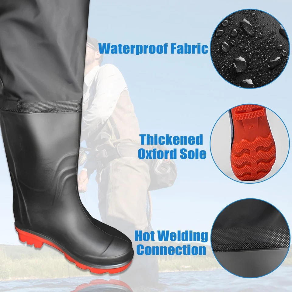 Vadeadores de pesca para hombres mujeres, vadeadores de pie de bota impermeables de nailon/PVC, taco de cintura... Foto 4 de 4