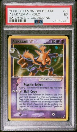 Pokemon EX Crystal Guardians 99/100 Alakazam Gold Star PSA 5