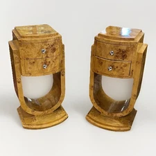 PAIR OF ART DECO STYLE BURLWOOD DRAWERED SOFA END TABLE NIGHTSTANDS 30.5” H