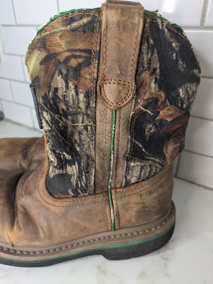 John Deere Camo Cowboy Boots JD2188 Child's Youth Kids 1M Leather - Image 4 of 4