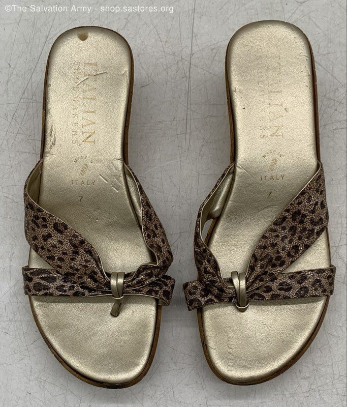 Italian Shoemakers Women's Gold Animal Print Slide Sandals Size US 7.5