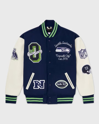 OVO NFL Seattle Seahawks Varsity Jacket Drake Letterman Wool Leather Limited