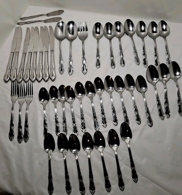 45 PC Wm A Rogers Oneida Ltd. Stainless Fenway / Daydream Flatware Vintage Lot 