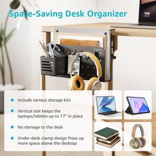 Desk Side Storage Organizer, No Drill Under Desk Laptop Holder, Clamp On Desk