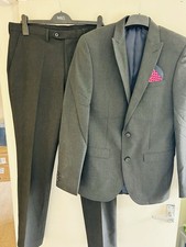 Next Suit Slim Fit 38L 36” Grey Jacket and Trousers with Handkerchief Excellent