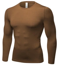 Brown Compression Shirt Men Long Sleeve Cool Dry Base Layer Athletic Undershi...