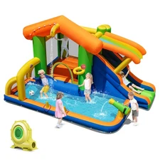 8-in-1 Inflatable Bounce House Water Park w/Slide Water Cannon w/ 480W Blower