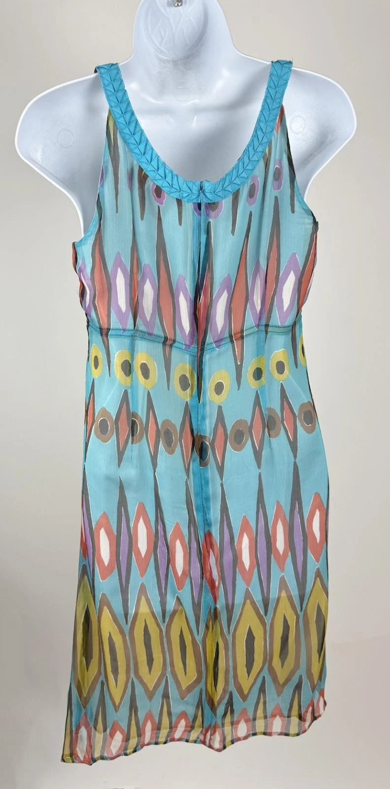 Abito donna Tory Burch blu pavone senza maniche in seta linea A taglia 4