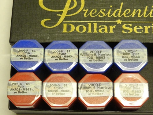 8 Rolls 2009-P&D Presidential $1 Series Set IGC-ANACS MS63 +
