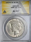 1923-D $1 Peace Silver Dollar ANACS AU53 #6109792 VAM-1AJ EDS - RETAINED CUD- R6