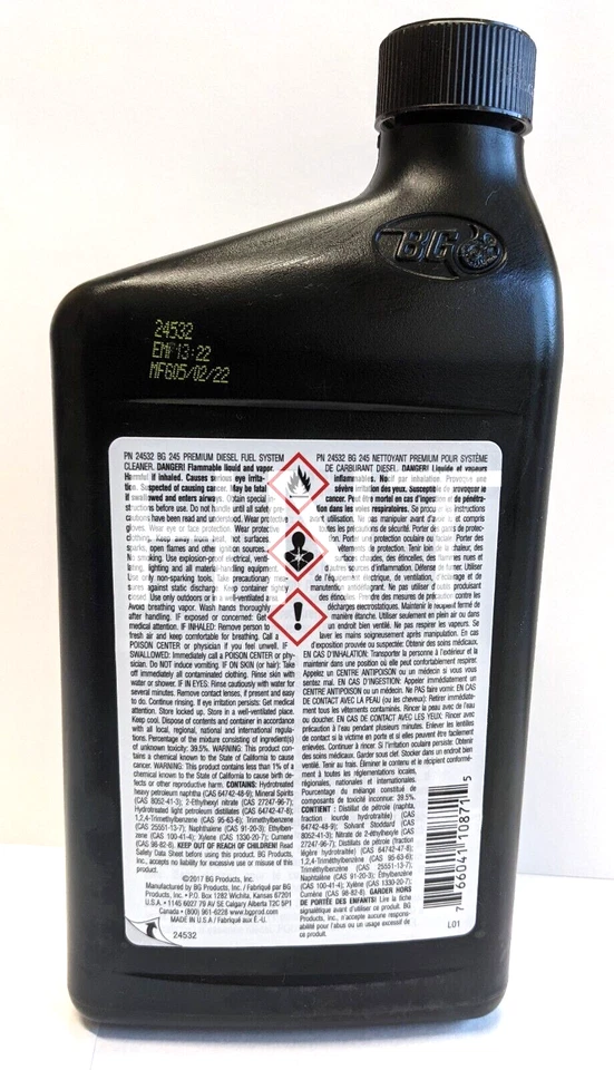 BG 245 Premium Diesel Fuel System Cleaner PN 24532 Quart 32 OZ. - Image 3 of 4