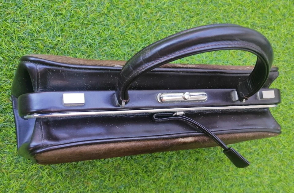 Vintage 70´s Woman handbags purse Brown leather & fur lady clutch with handle - Image 4 of 4