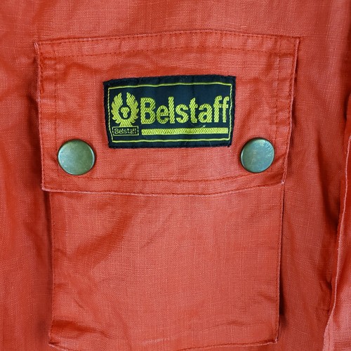 RARE BELSTAFF Size 44 Medium Waxed Linen Belted Red Mens Moto Field Jacket Coat - Picture 12 of 12